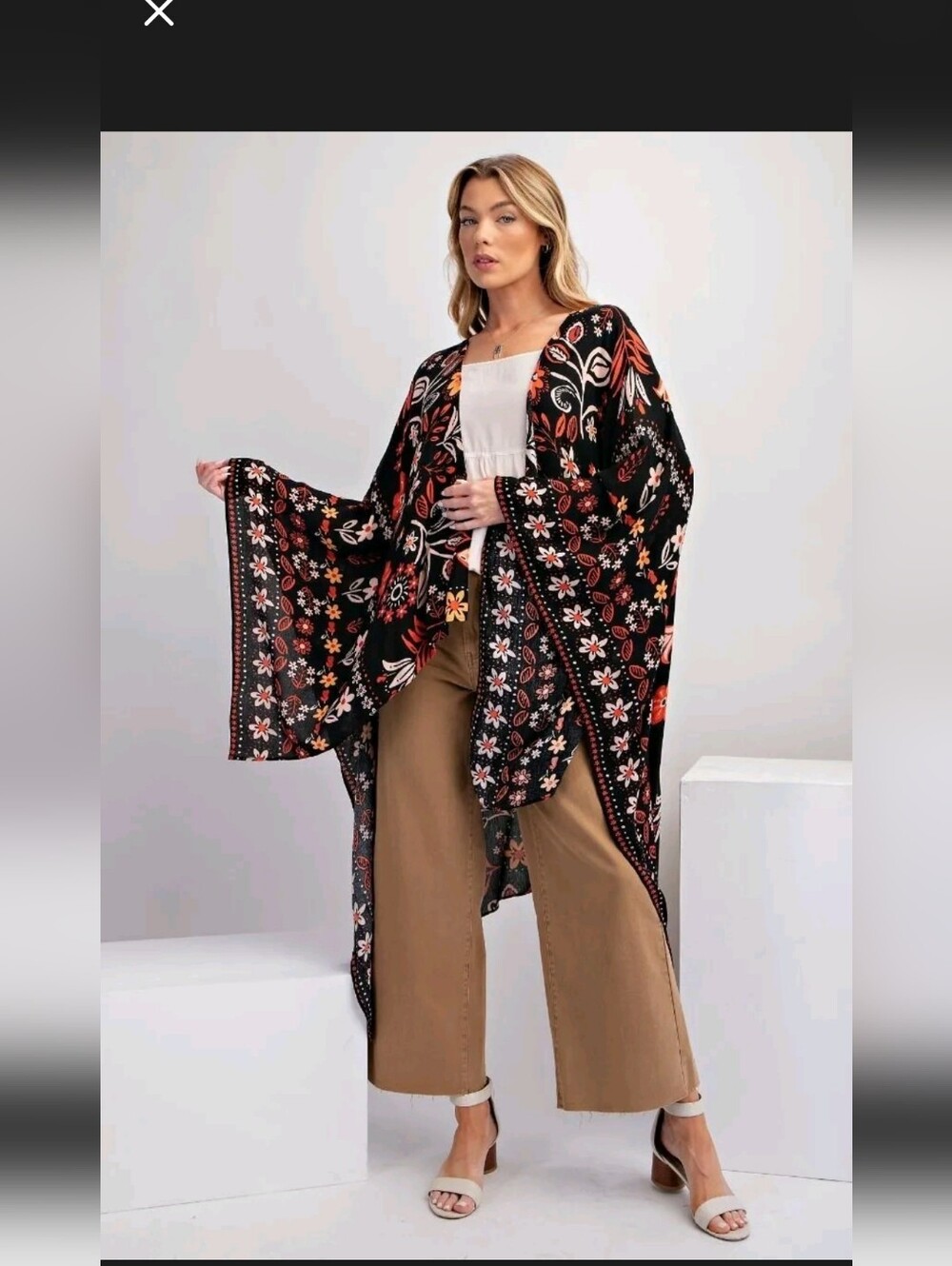 Black Boho Style Flowy Duster Sz L NEW